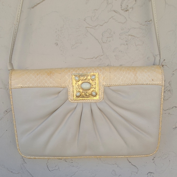 Vintage Cream Reptile Print Shoulderbag - Picture 1 of 8